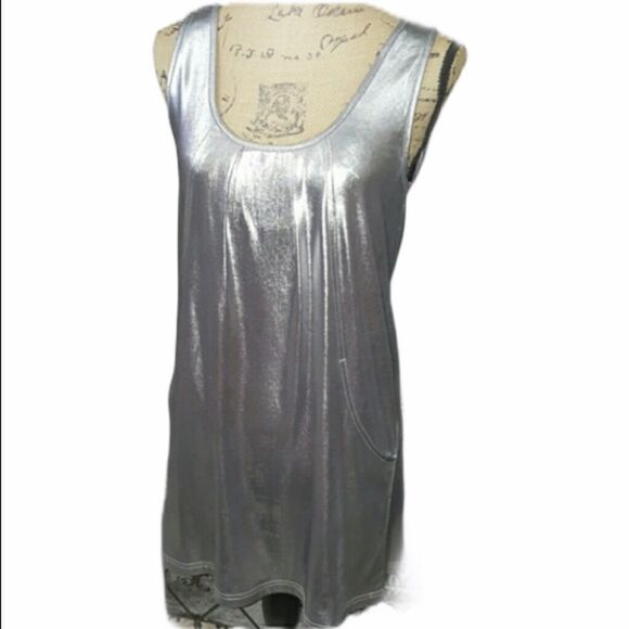 ACTUAL DRESS Designer Metallic Silver Dress With Pockets - Picture 6 of 6